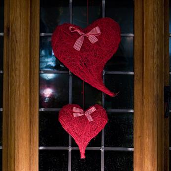 Special Occasions, Large Red Hearts, twinkly lights, candle light, valentines decorations, candles and hearts