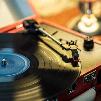 Turntable and Vinyl in the barn at The Olive Branch Pub, Clipsham